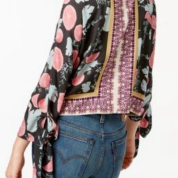 Free People Freshly Squeezed Knit Oversized Blouse Tie Sleeves Button Front XS - Picture 8 of 12